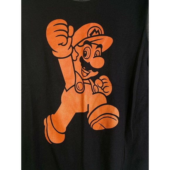 Nintendo Super Mario Logo Long Sleeve Knit Graphic Tee Black T-Shirt Mens Size M - Picture 2 of 7